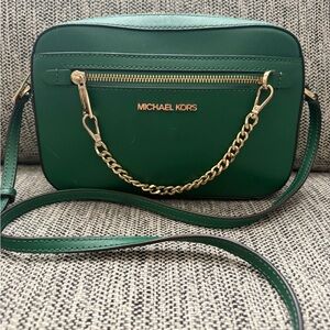 Michael Kors Emerald Saffiano Leather Crossbody with Gold Chain